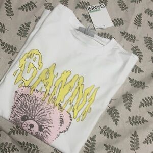 Ganni Have a Nice Day Teddy Bear Tee White NWT Fast ship size Large